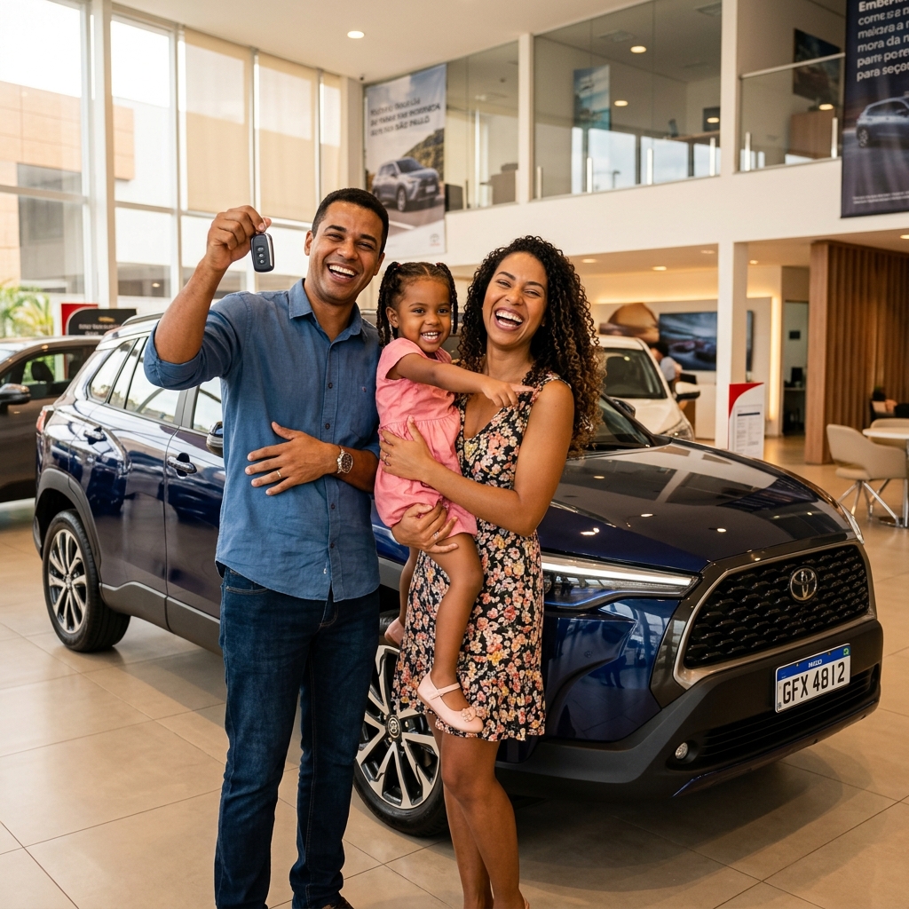 Entrega de chaves - Família feliz com carro novo